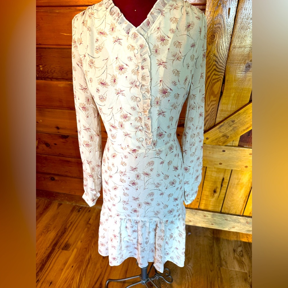 POL CREAM DRESS w/ LIGHT BURGUNDY FLORAL PRINT NWOT